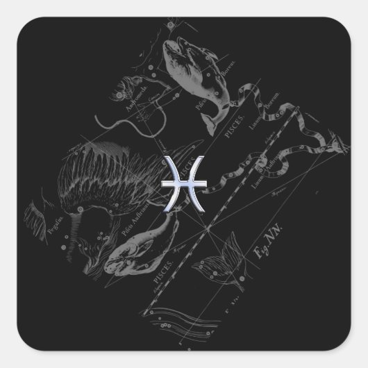 Chrome wie Pisces Zodiac Sign auf Hevelius 1690 Quadratischer Aufkleber (Vorderseite)