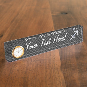Chrome wie Sagittarius Sign Carbon Fibre Print Namensplakette