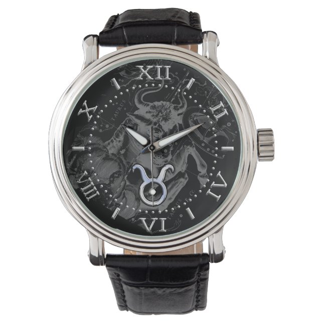 Chrome wie Taurus Zodiac auf Hevelius Black Dial Armbanduhr (Vorderseite)
