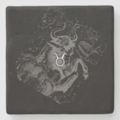 Chrome wie Taurus Zodiac Sign auf Hevelius Black Steinuntersetzer (Vorderseite)