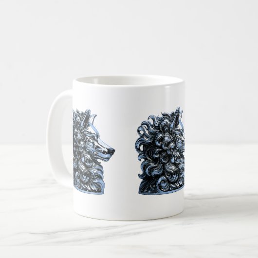 Chrome Wolf Bust Sculpture Kaffeetasse (Vorderseite Links)