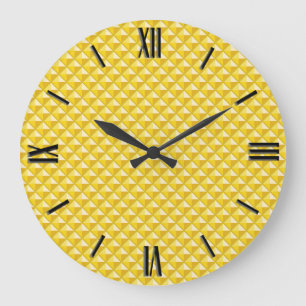 Chrome yellow, enamel look, studded grid große wanduhr