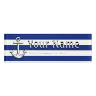 Chromieren Sie Anker auf Seetext der marine-blauen Namenschild