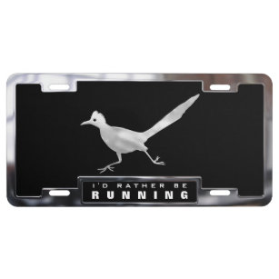 Chromieren Sie (Imitat) Roadrunner-Vogel mit Feld US Nummernschild
