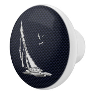 Chromsegeln auf Nautical Navy Carbon Fibre Print Keramikknauf