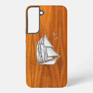 Chromsilber-Segel auf Teak-Furnier-Dekor Samsung Galaxy Hülle