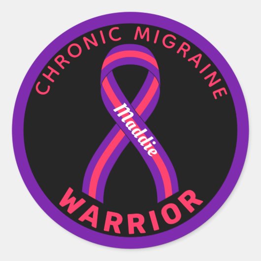 Chronic Migraine Warrior Black Round Sticker (Vorderseite)