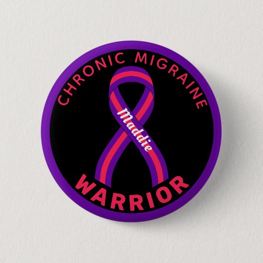 Chronic Migraine Warrior Ribbon Black Button (Vorderseite)