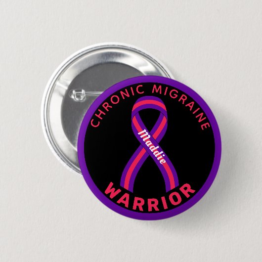 Chronic Migraine Warrior Ribbon Black Button (Vorne & Hinten)
