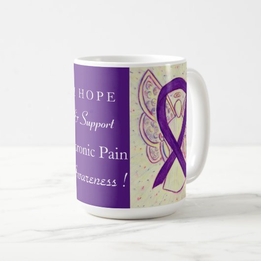 Chronic Pain Awareness Ribbon Engel Custom Tasse (VorderseiteRechts)