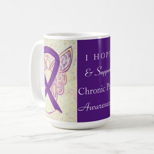 Chronic Pain Awareness Ribbon Engel Custom Tasse (Vorderseite Links)