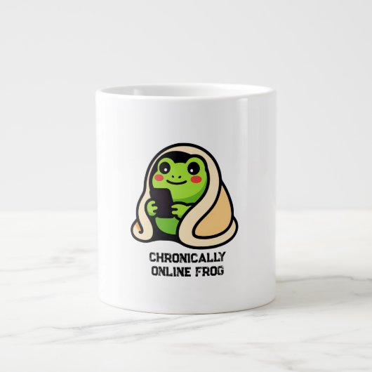 chronisch online Frosch Lustiges Meme Jumbo-Tasse (Vorderseite)
