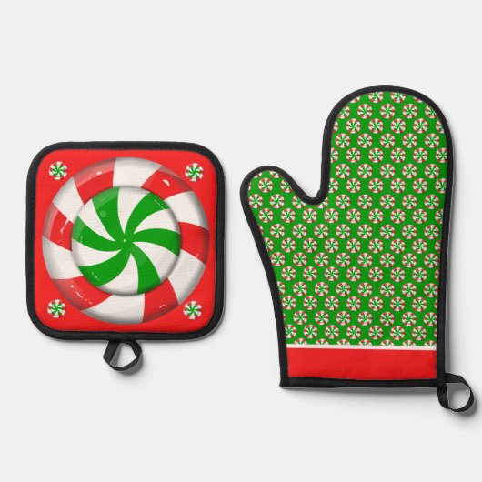 Chrstmas Candy Ofenhandschuh & Topflappen-Set (Vorderseite)