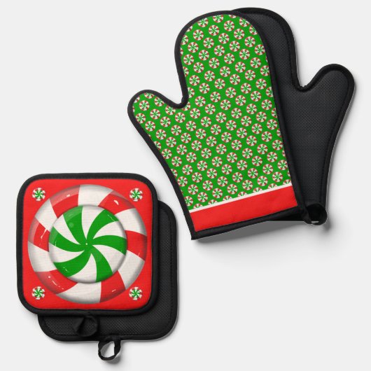 Chrstmas Candy Ofenhandschuh & Topflappen-Set (Vorderseite/Rückseite)