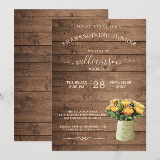 Chrysantemememi Erntedank Abendessen Einladung (Vorne/Hinten)