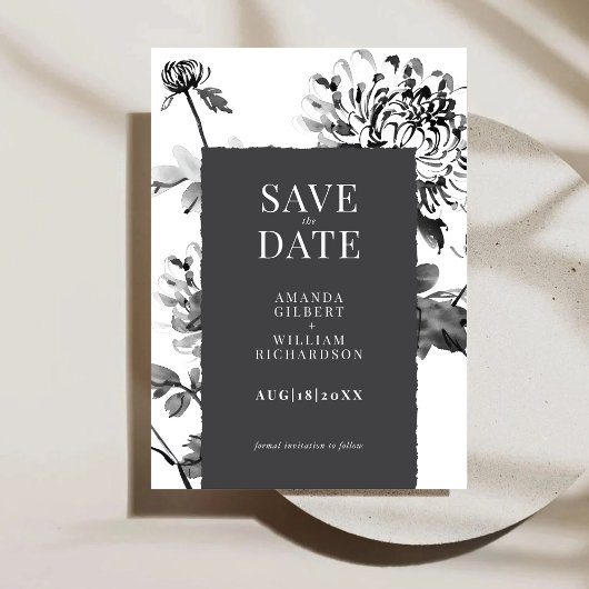 Chrysanthema Ink Art Save the Date Card