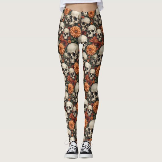 Chrysanthema und Skulls Leggings (Vorderseite)