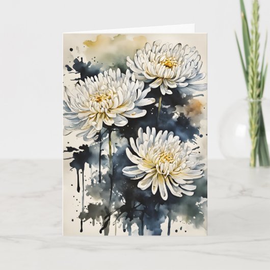 Chrysantheme - Aquarellblumen Karte (Vorderseite)