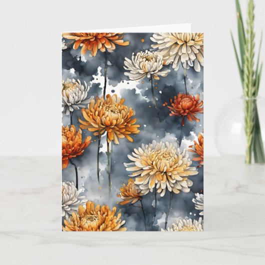 Chrysantheme - Aquarellblumen Karte (Vorderseite)