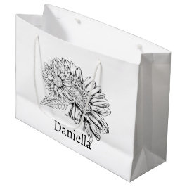 Chrysantheme Black Line Zeichnung mit Ihrem Namen Große Geschenktüte