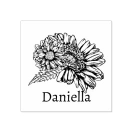 Chrysantheme Black Line Zeichnung mit Ihrem Namen Gummistempel