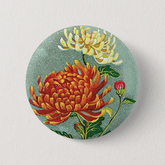 Chrysantheme-Blumen-Vintager japanischer Silk Button (Vorderseite)