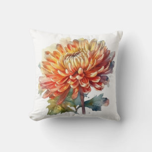 Chrysantheme in Gelb und Orange Aquarell Kissen