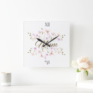 Chrysantheme, Muttertags- und Geburtstagsgeschenk Quadratische Wanduhr