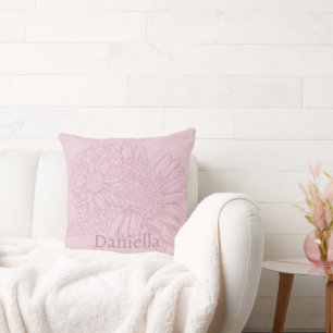Chrysantheme Pinke Liniengrafik mit Ihrem Namen Kissen