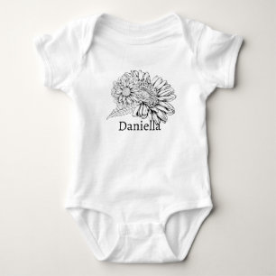 Chrysantheme Schwarz Linienzeichnung mit Ihrem Nam Baby Strampler