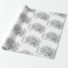 Chrysantheme Schwarz Linienzeichnung mit Ihrem Nam