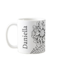 Chrysantheme Schwarz Linienzeichnung mit Ihrem Nam