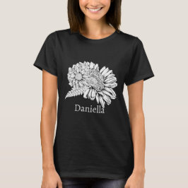 Chrysantheme Schwarz Linienzeichnung mit Ihrem Nam T-Shirt