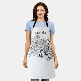 Chrysantheme Schwarzlinienzeichnung mit Ihrem Name Schürze