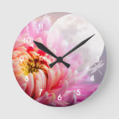 Chrysantheme und Mond Runde Wanduhr (Vorderseite)