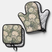Chrysantheme, William Morris Ofenhandschuh & Topflappen-Set (Vorderseite/Rückseite)