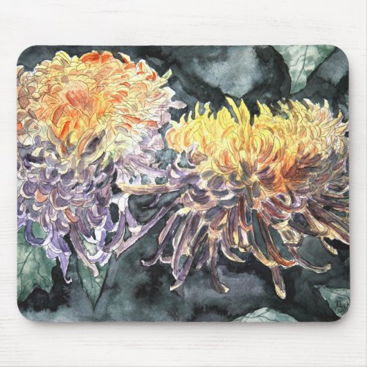 Chrysanthememama-Blumen Watercolormalerei Mousepad (Vorne)