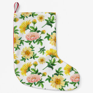 Chrysanthemen Aquarell: Nahtloses florales Design Kleiner Weihnachtsstrumpf