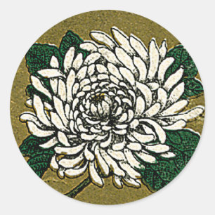 Chrysanthemen-Blume Vintage Japanisches Seidenetik Runder Aufkleber