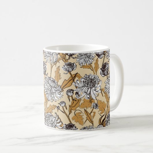 Chrysanthemen-Blumen nahtloses Muster Kaffeetasse (VorderseiteRechts)