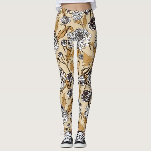 Chrysanthemen-Blumen nahtloses Muster Leggings (Vorderseite)