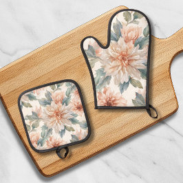 Chrysanthemen-Blumen Wasserfarben Botanisches Must Ofenhandschuh & Topflappen-Set