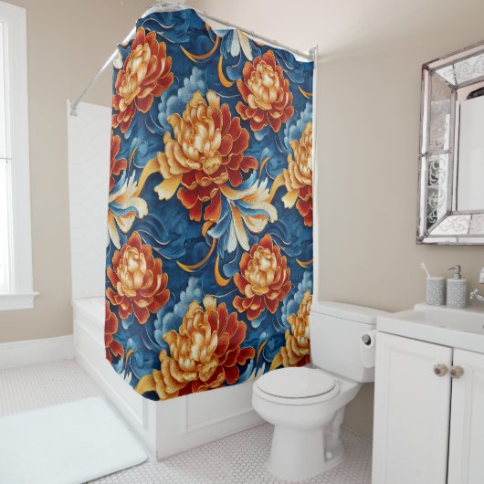 Chrysanthemen, chinesisches Wolkenmuster Duschvorhang (Beispiel)