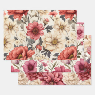 Chrysanthemen-Gänseblümchen-Blumen-Vintage-Art-Dec Geschenkpapier Set