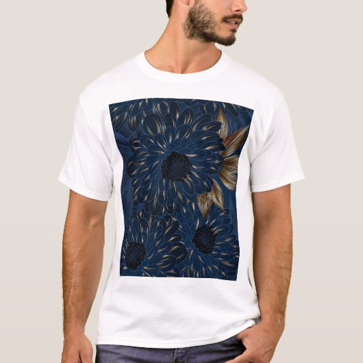 Chrysanthemen handgezeichnet, elegantes Blumenmust T-Shirt (Vorderseite)