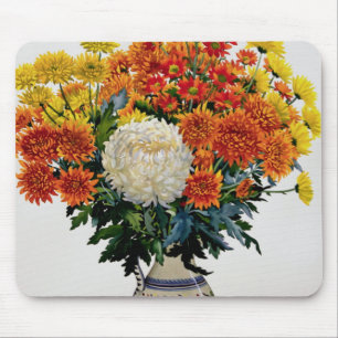 Chrysanthemen in einem gemusterten Krug 2005 Mousepad