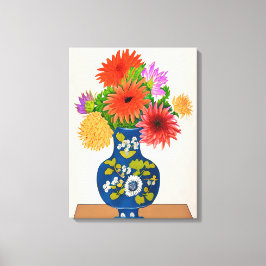 Chrysanthemen in einer blauen chinesischen Vase Leinwanddruck