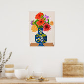 Chrysanthemen in einer blauen chinesischen Vase Poster (Küche)