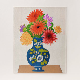 Chrysanthemen in einer blauen chinesischen Vase Puzzle