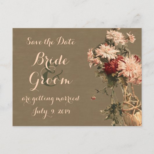 Chrysanthemen in einer Flasche Save the Date Postk Ankündigungspostkarte (Vorderseite)